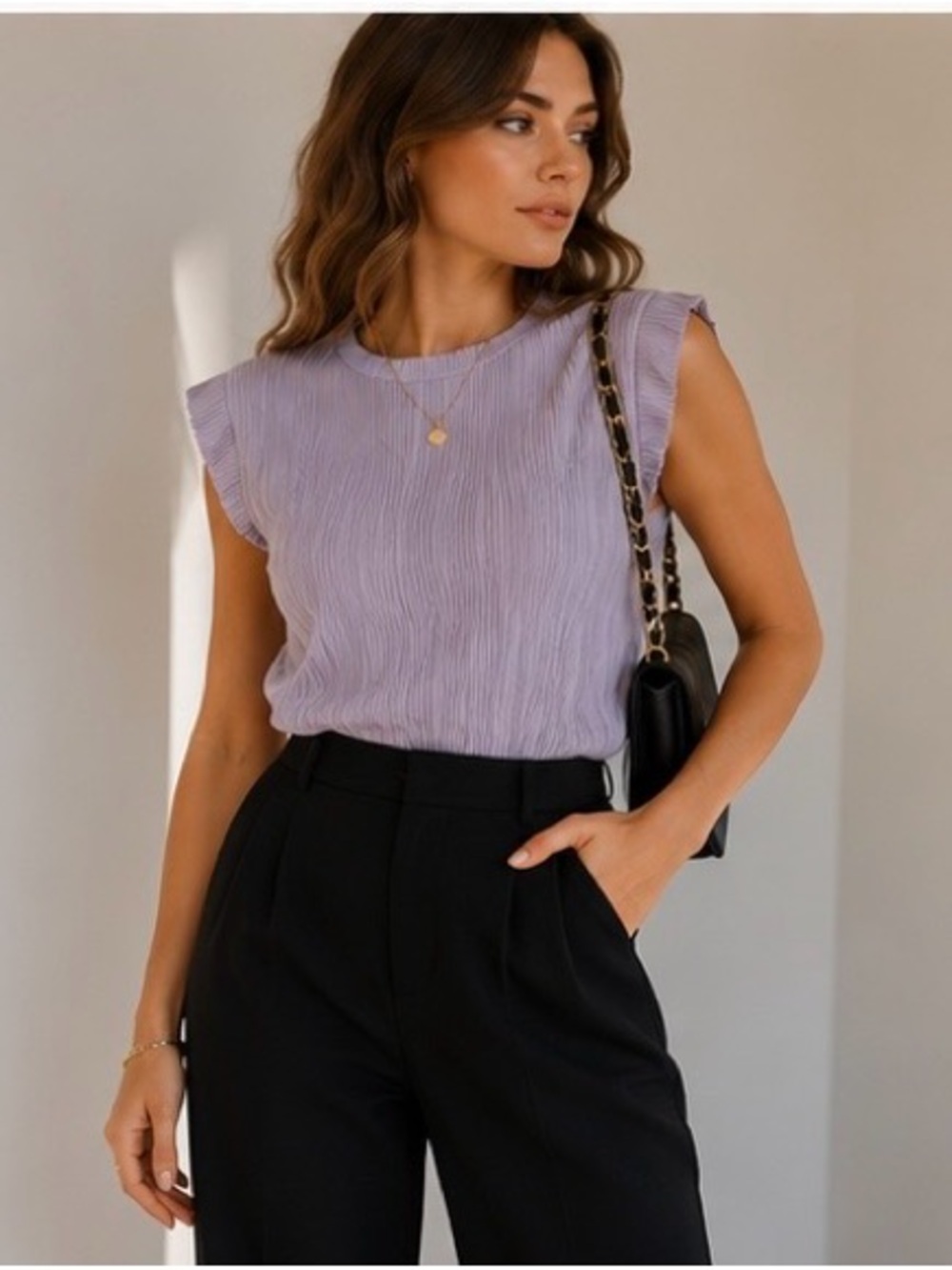 MOSHU Lavender Pleated Textured Sleeveless Top NWT Size Large Minimalist